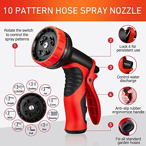 Palint Hybrid Garden Hose 50 ft x 5/8", Heavy Duty Flexible Lightweight No Kink Water Hose 50ft with 10 Function Sprayer Nozzle, 3/4'' Solid Brass Fittings, Ultra Durable, All-weather, Burst 600 PSI by Palint - Used condition - Image 6