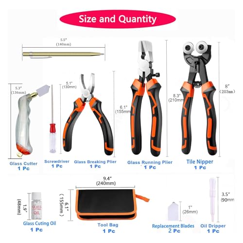 image for GOROBU Glass Cutting Tool Kit with Tile Nipper, Glass Running Pliers, 