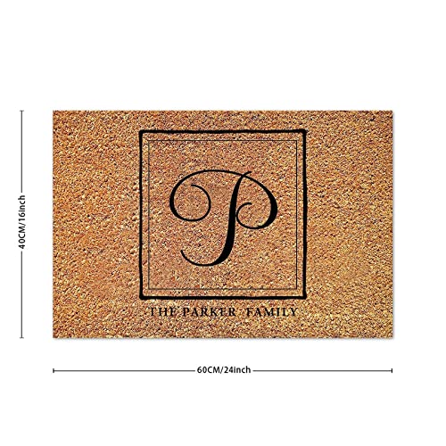 Tapis d'entrée monogramme initiale P en coco robuste