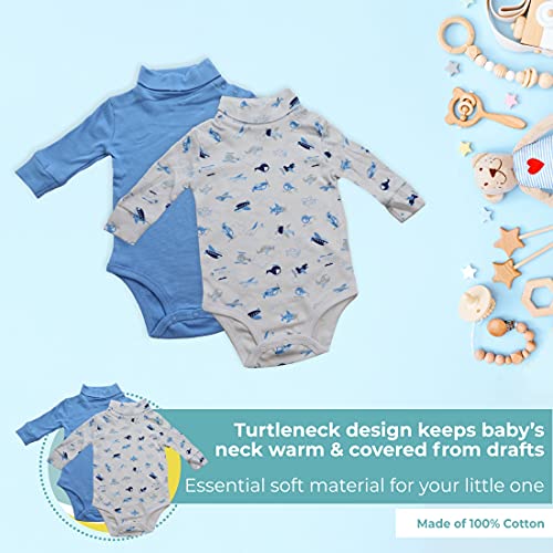 Image of SpaSilk Baby Boys 2 Pack Turtleneck Long Sleeve Bodysuit