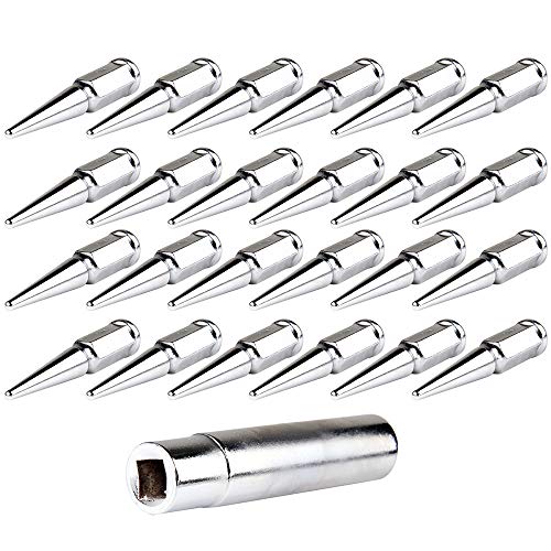 cciyu Set of 24 Silver Spike Chrome Wheel Lug Nuts + 1 Key for Cadillac for Chevrolet for Ford for GMC for Hummer for Jeep for Lincoln for Ram for Toyota 1988-2017 14×1.5 Drive Close End 4.5" Tall