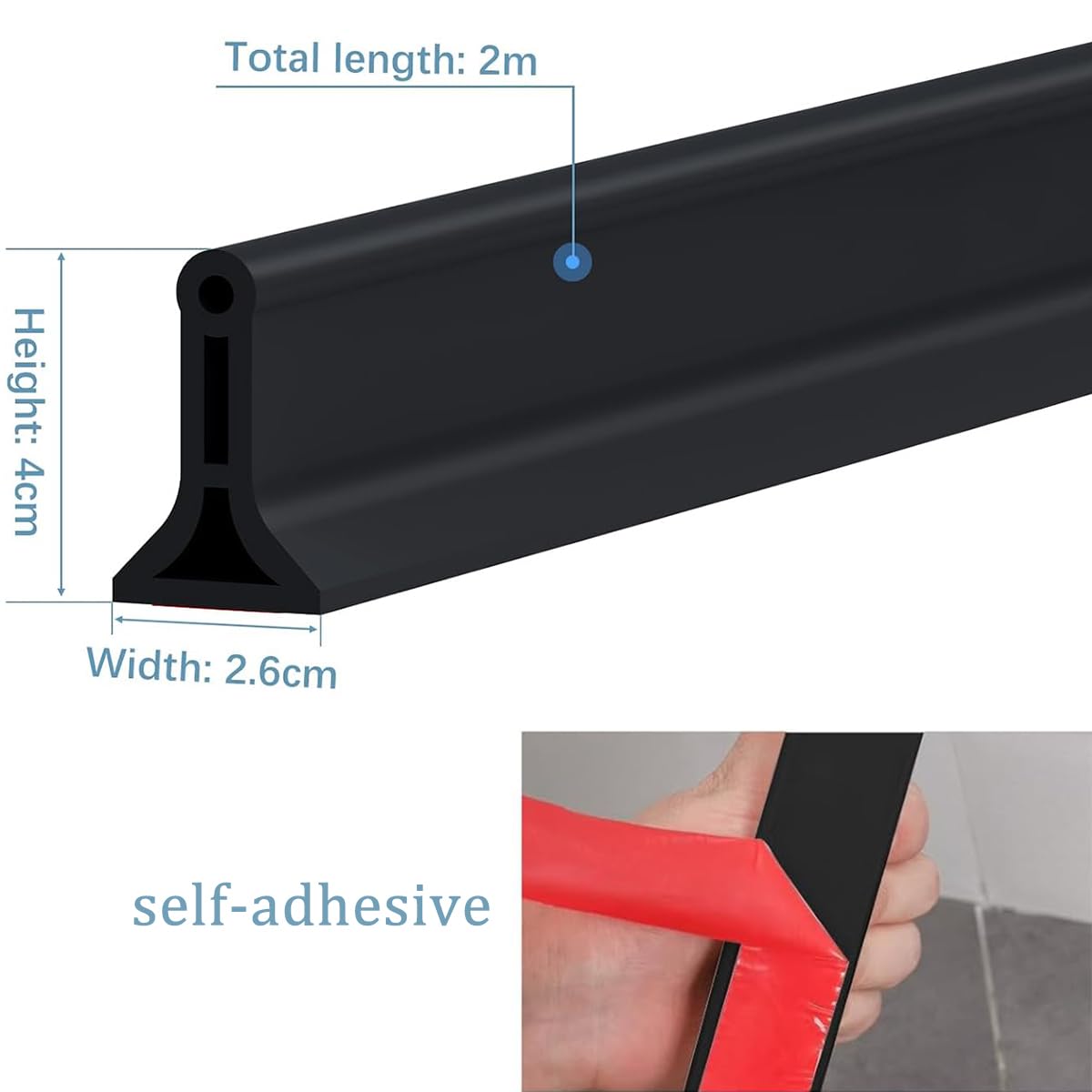 2M Barrera Agua Ducha, Perfil Silicona Ducha Autoadhesivo, 4cm Barrera Impermeable Flexible, Sello A Prueba De Salpicaduras para Baños Y Cocinas (200x3x4cm)