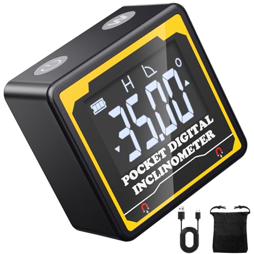 Preciva Inclinomètre Numérique - Mini Niveau Electronique avec Écran LCD Base Magnétique, Mesureur D'angle Numérique IP54 Étanchéité Rechargeable pour...