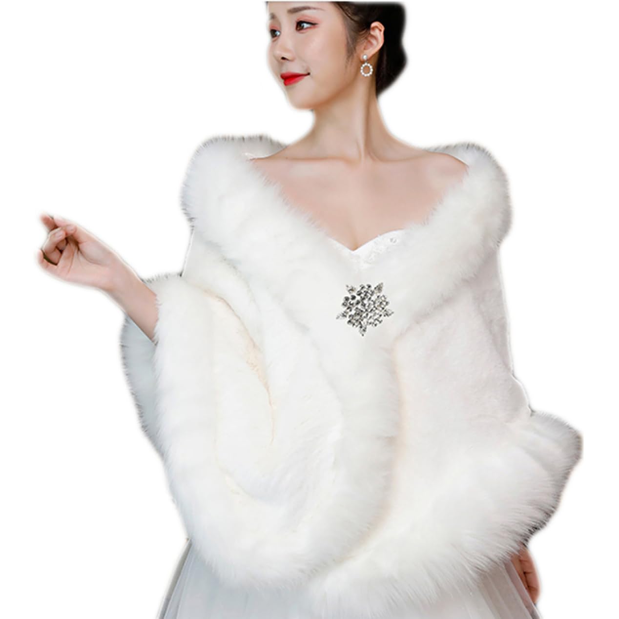Amazon | [THLD] ボレロ ホワイト ドレス ケープ ファー 結婚式  