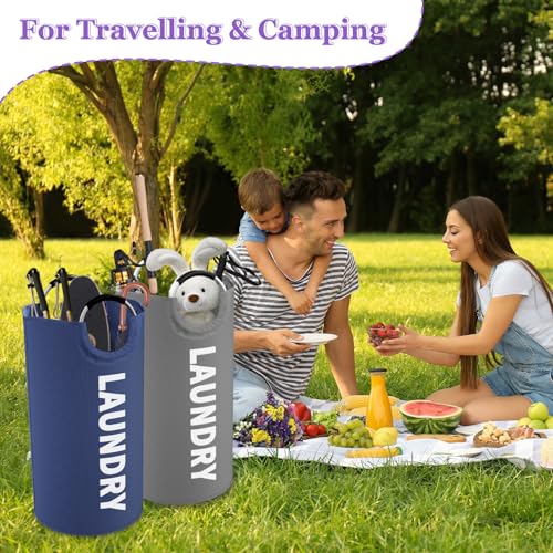 Image of 2Pack 95L Big Clothes Hamper for Family, Collapsible Laundry Baskets with Handles, Dirty Clothes Bin Stand Up Well, Toteable Laundry Bag for Bathroom, Travel, Grey /Navy Blue