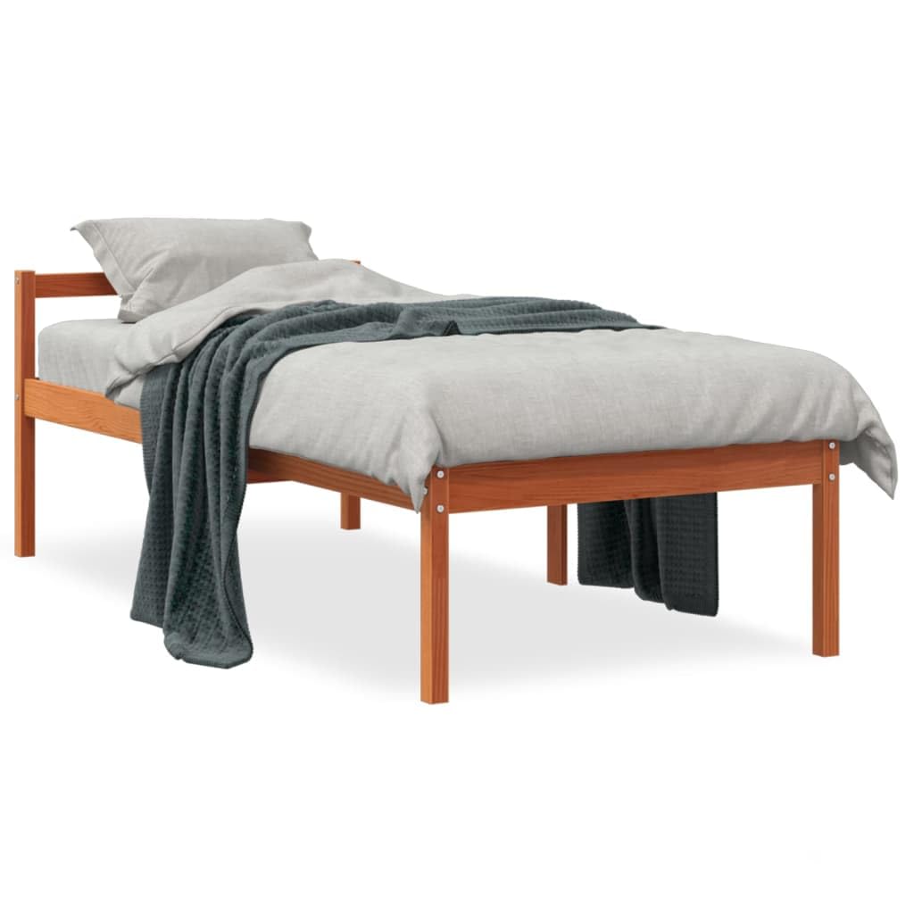 Seniorenbett Wachsbraun 90x200 cm aus massiver Kiefer, seniorengerechte Höhe 44 cm, praktischer Stauraum, Robustes Einzelbett für Schlafzimmer Gästezimmer & Pflegeeinrichtung
