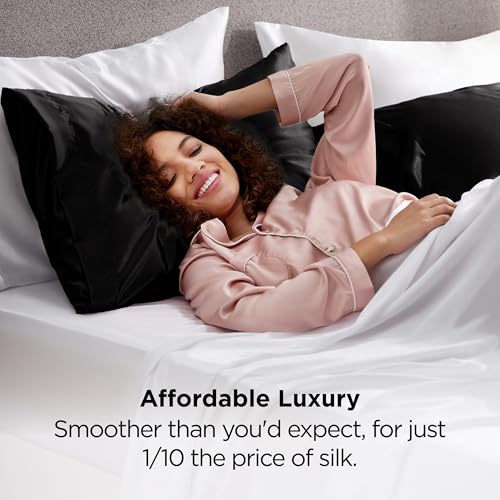 Image of Bedsure King Size Satin Pillowcase Set of 2 - Black Silky Pillow Cases for Hair and Skin with Envelope Closure, Similar to Silk Pillow Cases, Gifts for Women Men, 20x36 Inches, 2pcs