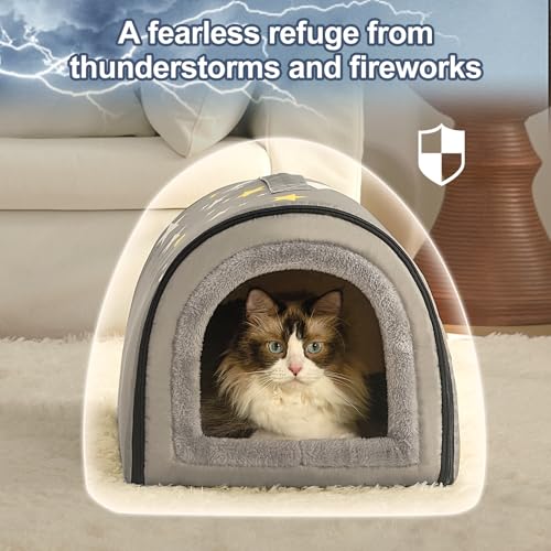 Jiupety Cozy Small Pet Dog House, 2 in 1 Puppy House, S Size for Cat and Puppy, Warm Cave Sleeping Nest for Cats and Dogs, S(14"×12"×11"), Up to 5 Lb, Grey - Image 3