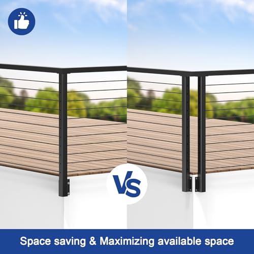 Image of BLIKA 36 inch Side Mount Outside Corner Post, Stainless Steel, 3-Side Drilled Fascia Mount Post for Cable Railing Kit, Black Powder Coated Side Mount Outer Corner Post