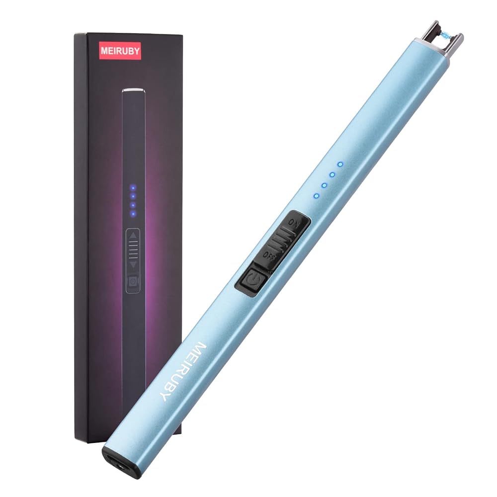 MEIRUBY Electric Candle Lighter, Christmas Stocking Stuffers Gifts for Women Mom Men Wife Sister, USB Arc Rechargeable Windproof Long Lighter for Candle BBQ Housewarming Birthday Gifts Idals