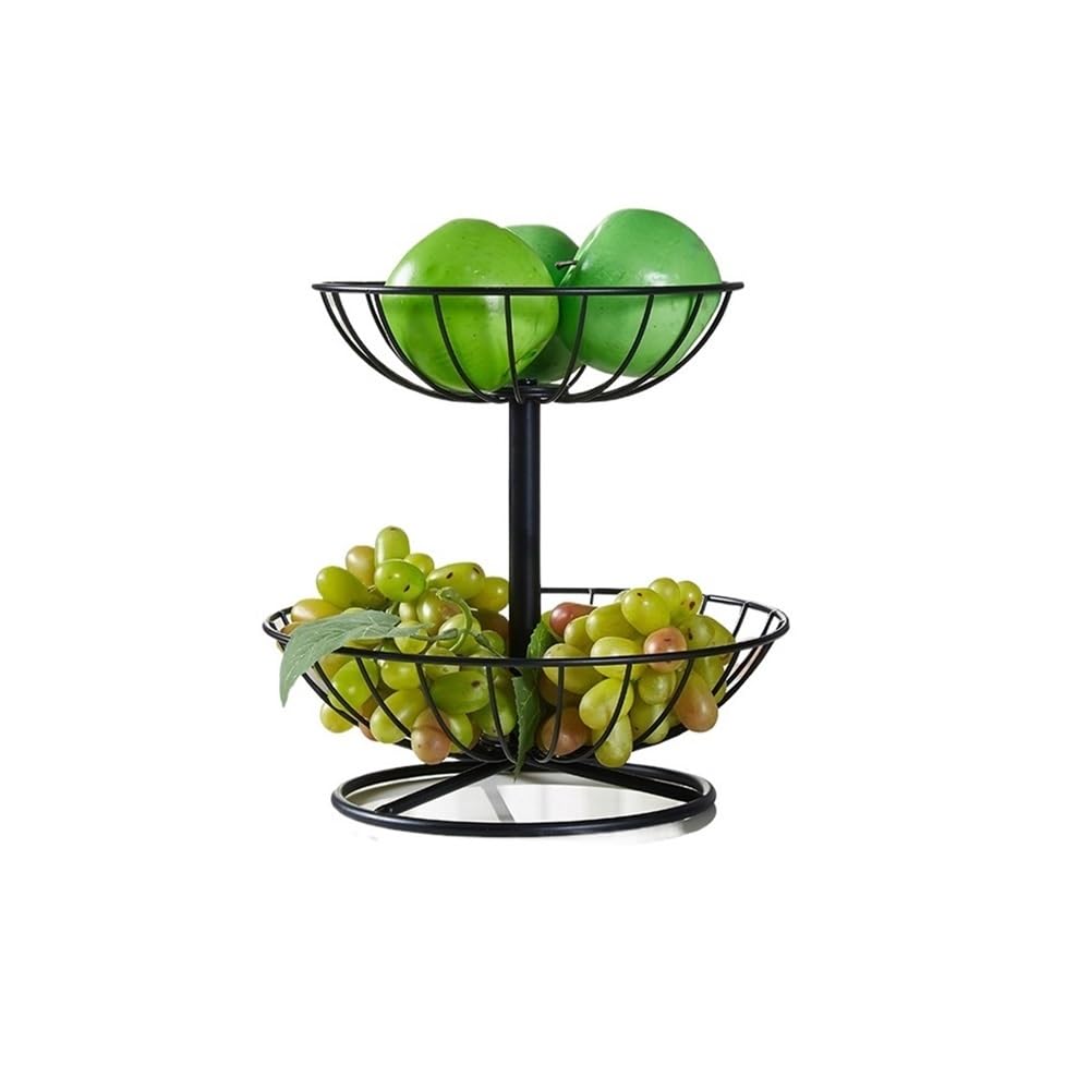 Zhaoj24-05 Fruit Racks Countertop Metal Fruit Basket Rack,Fruits and Vegetable Stand, Two-Layer Large(Black)