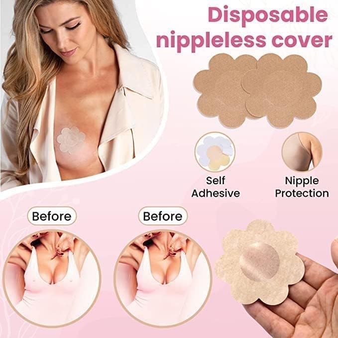 Image of Arano Boob Tape Kit (5cm Wide) for Breast Lift - Breathable Adhesive Sticky Bra Tape with 10 Nipple Covers | Invisible Push Up Support for Backless, Strapless & Deep Neck Dresses | Skin Tone Beige