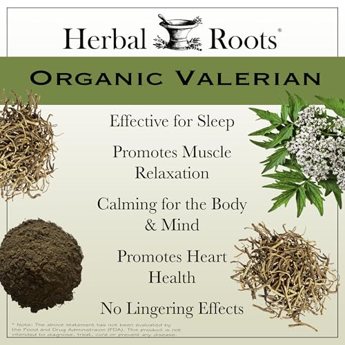 Image of Herbal Roots Pure Organic Valerian Root Capsules - Non-Habit Forming with no Melatonin, USDA Certified Organic - 60 Vegan Capsules