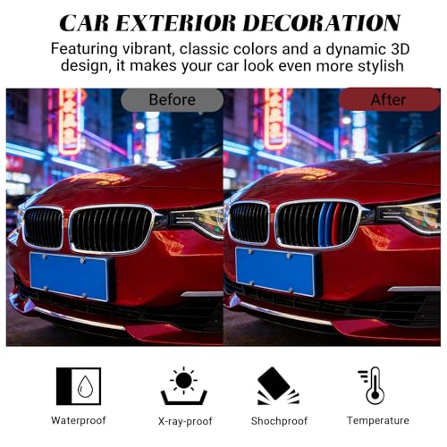 Image of Grille Insert Trims for BMW Front Grill Inserts M-Colored Snap-on Grill Mesh Trims Strips for BMW 2013-2019 F30 F35 3 Series 11-Beam Grille Classic, Tricolor Trims Accessories (11 Beams)