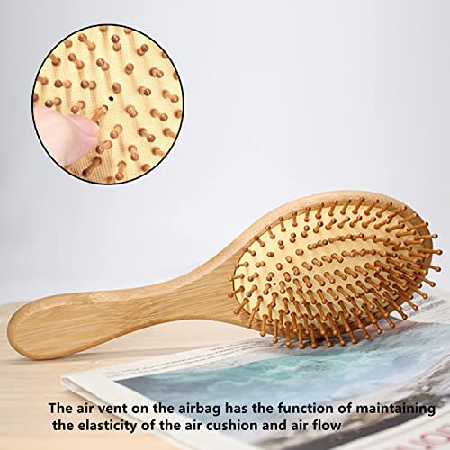 Bamboo Paddle Hairbrush Hair Massage Brush Wooden Anti Static Hair Brush Detangling Hair Brush Eco-Friendly Natural Wooden Bamboo Air Paddle Detangle Hairbrush for Women Kids Men (Oval) - Image 4