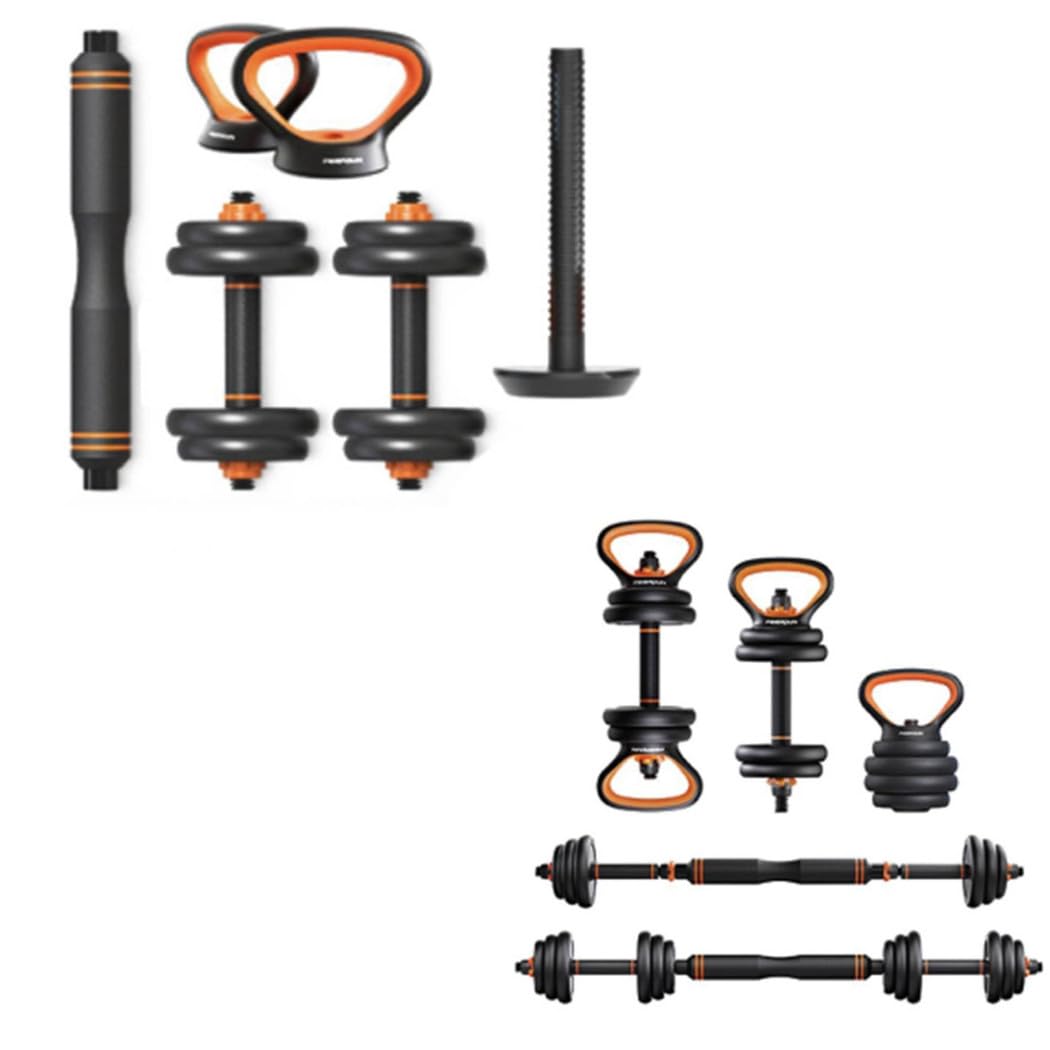 Trade Shop - Set 6in1 Multifunzione Peso 20kg Manubri con Bilanciere E Kettlebell Componibile -