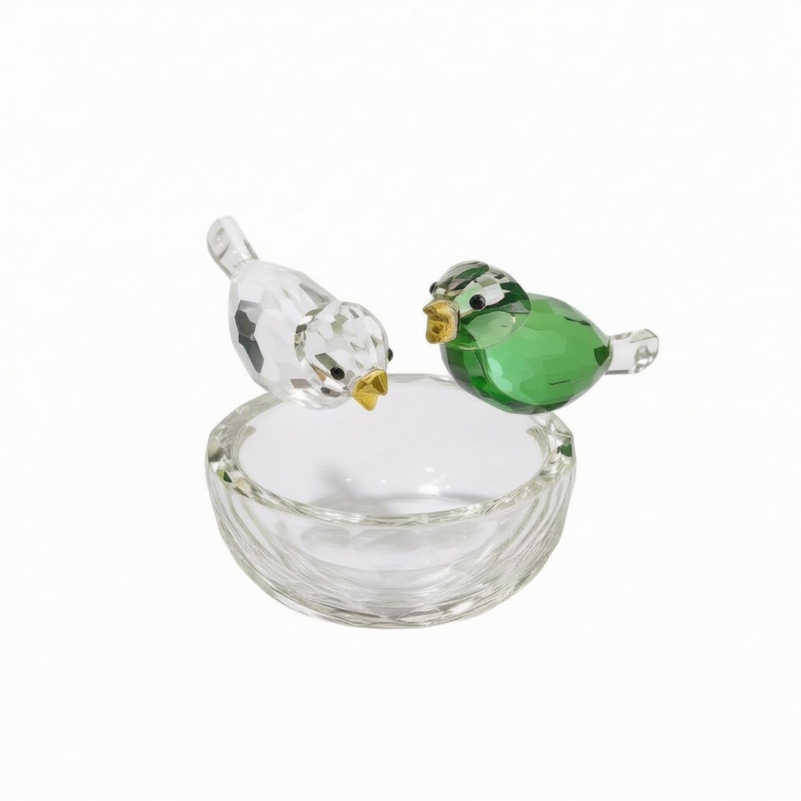 F Fityle Adorno de Mesa Pájaros de Cristal Figura Escultura Ornamento Vidrio Facetado con Brillo Decorativo Nido Redondo Claro y Acabado Pulido Adecuado para, Transparente Y Verde