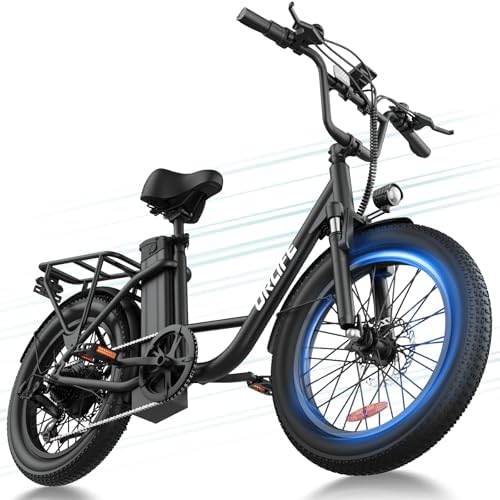 URLIFE 20"*3.0 Fat Tire Electric Bike for Adults, 1000W Peak Motor, 28MPH, 48V Removable Battery, 80-Mile, 7-Speed & Suspension, Adjustable Seat for Adults and Teens (Black)