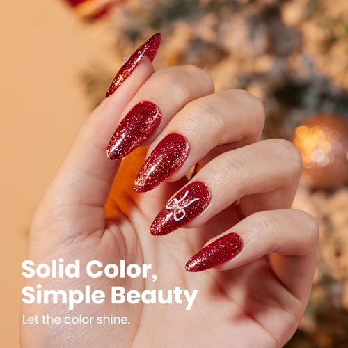 Image of Beetles Red Glitter Gel Nail Polish - Wine Red Shimmer Gel Polish 1Pcs 0.5Oz 15ml Soak Off UV LED Long Lasting Glossy Manicure for Nail Art and DIY