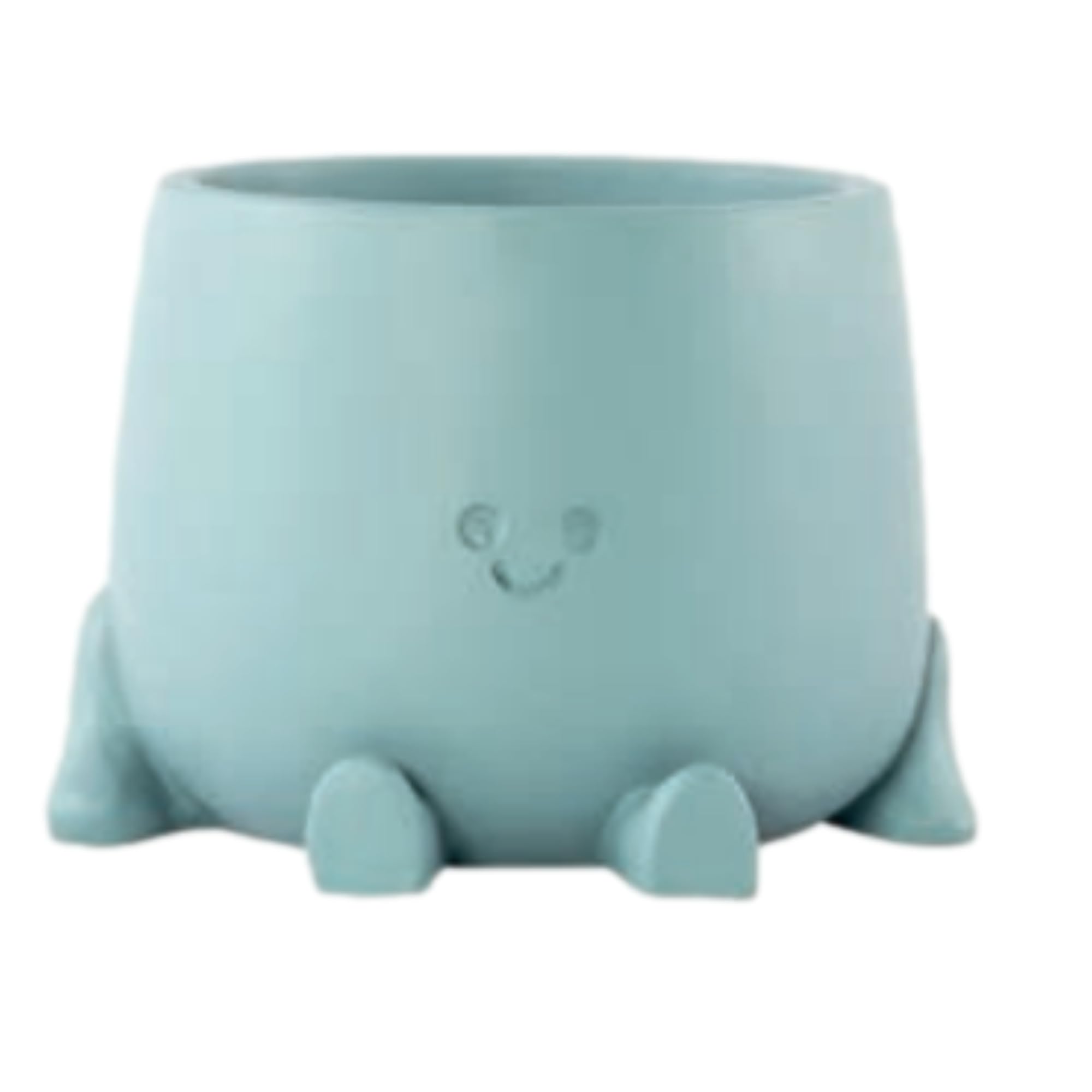 Fyne-Finds Blue Cement Grey Plant Pot Cover Happy Face Indoor 15Cm, 6Inch Planter Holder Home Decorative Gift (Blue)