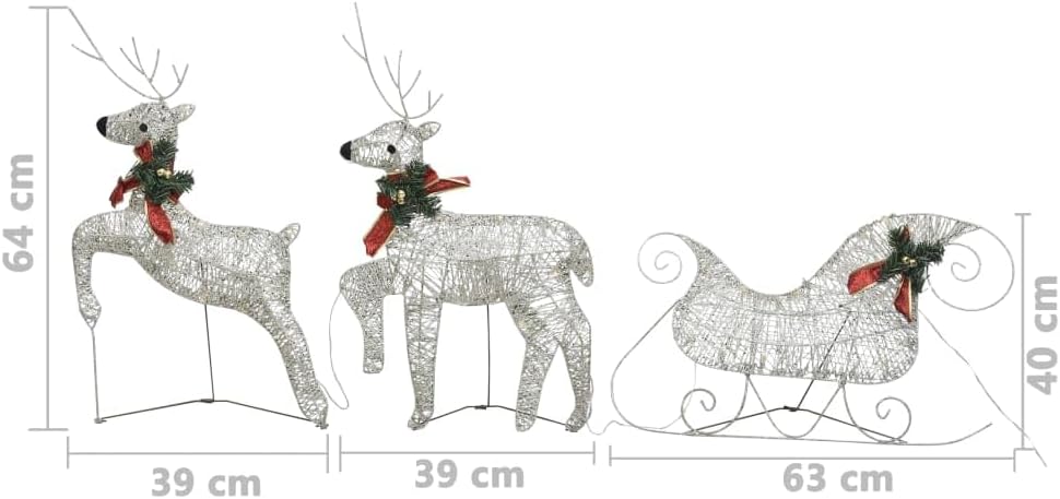 vidaXL Metal Mesh Reindeer and Sleigh Christmas Decoration in Gold