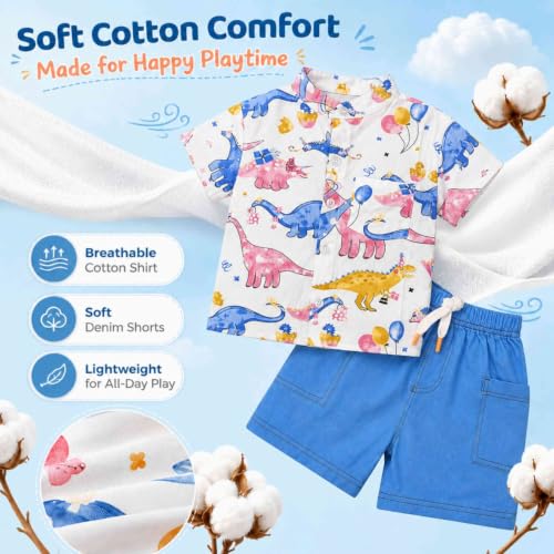 Image of Googo Gaaga Baby Boys Half Sleeve Dinosaur Printed Cotton Shirt with Shorts Clothing Set for Kids