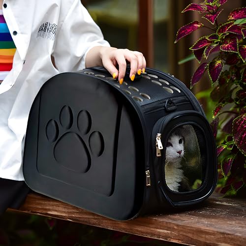 Retoo Transportbox für Katze Hund Transporttasche für Haustiere, Faltbare Haustier Tragetaschen für Kleine Hunde Haustiertransportbox für Kätzchen Welpen und Kaninchen Schwarz