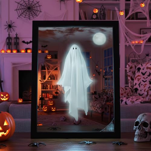 Christmas Decor Ghost Mirror with Adjustable Light Frame, Shatterproof Acrylic