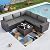 Kullavik Outdoor Patio Furniture Set 6 Pieces Sectional Rattan Sofa Set Brown PE Rattan Wicker Patio Conversation Set with 5 Seat Cushions and 1 Tempered Glass Table,Grey