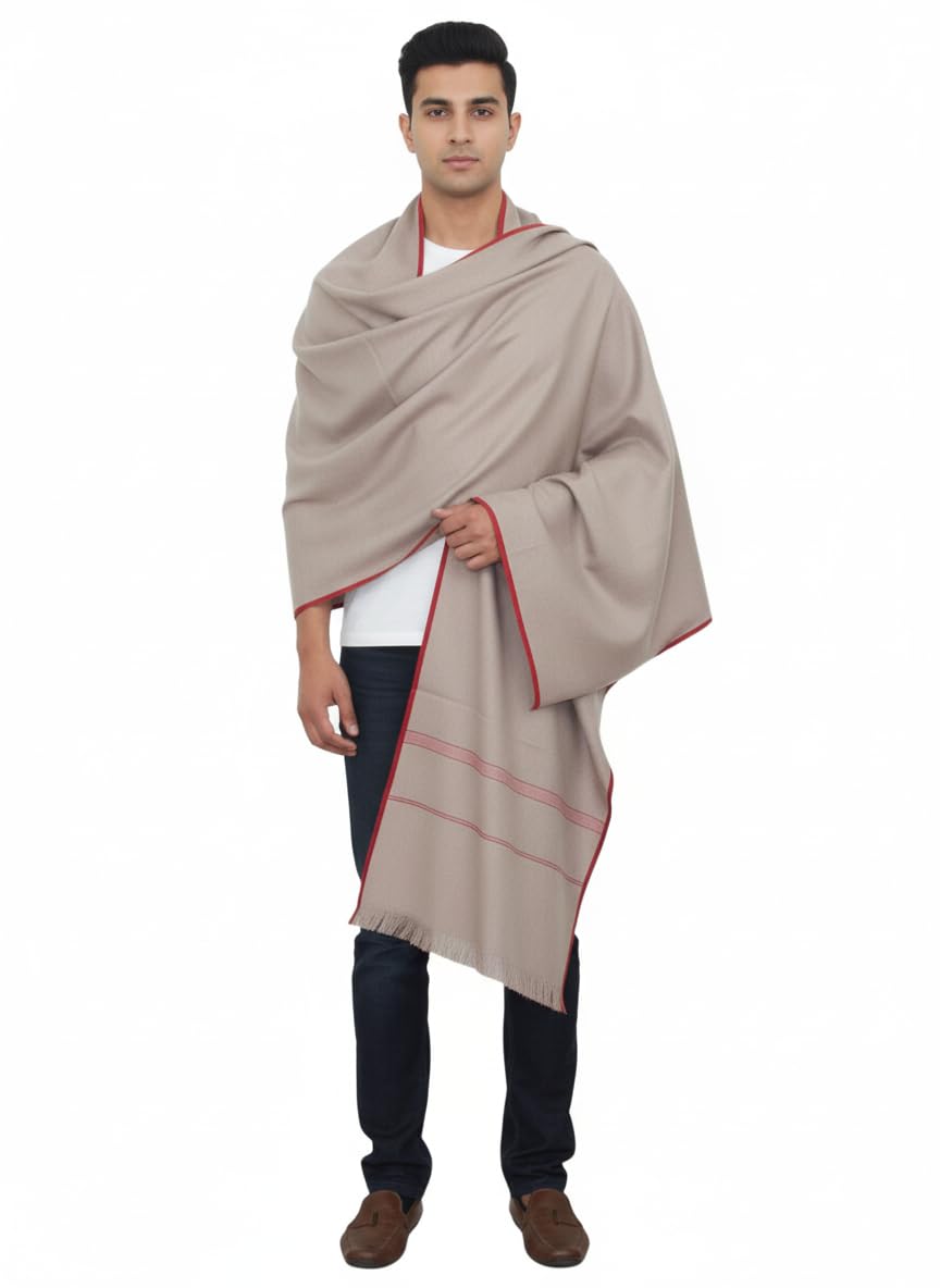 KAVIM Beige Pashmina Self Design Men's Shawl KA-SWL-42-picture-14