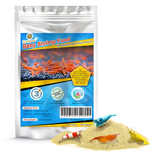 SunGrow Baby Shrimp & Fish Fry Food Essential Yellow Microbial Powder Enzyme for Proper Nutrition Digestion and Immune Support Helps Keeps Aquarium Water Clean Triple The Survival Rate