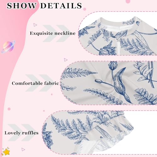 susiyo Retro Blue Flowers Girls Long Sleeve One Piece Swimsuits Rash Guard Bathing Suit UPF 50+ Zipper Girl Swimwear4
