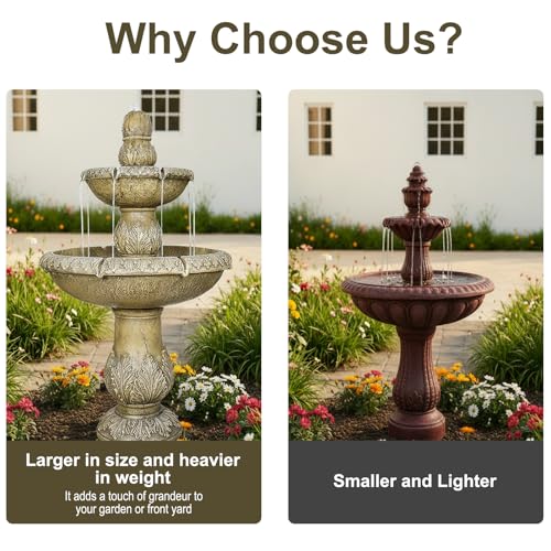 Image of Naturefalls 47.2 inch Water Fountain Outdoor - Large Waterfall Fountain Outside, 3-Tiers Cascading, Fiber Reinforced Concrete, Indoor and Outdoor Fountain for Garden, Patio, Backyard, Lawn, Yard Decor
