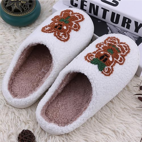 Christmas Plush Slippers for Women Cartoon Illustrated Plush Fur Slip On Warm Cozy Fuzzy Indoor Home Slipper3