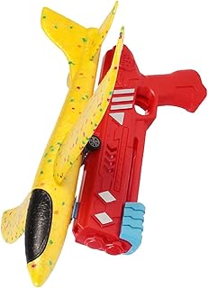 Airplane Toys for 4-6 Years Old Boys, Foam Airplane Toys with Launcher, Shooting Plane Outdoor Game Activities Toys Plane Model Toys Gifts for Kids Toddler Birthday Party Favors (Red and Yellow)