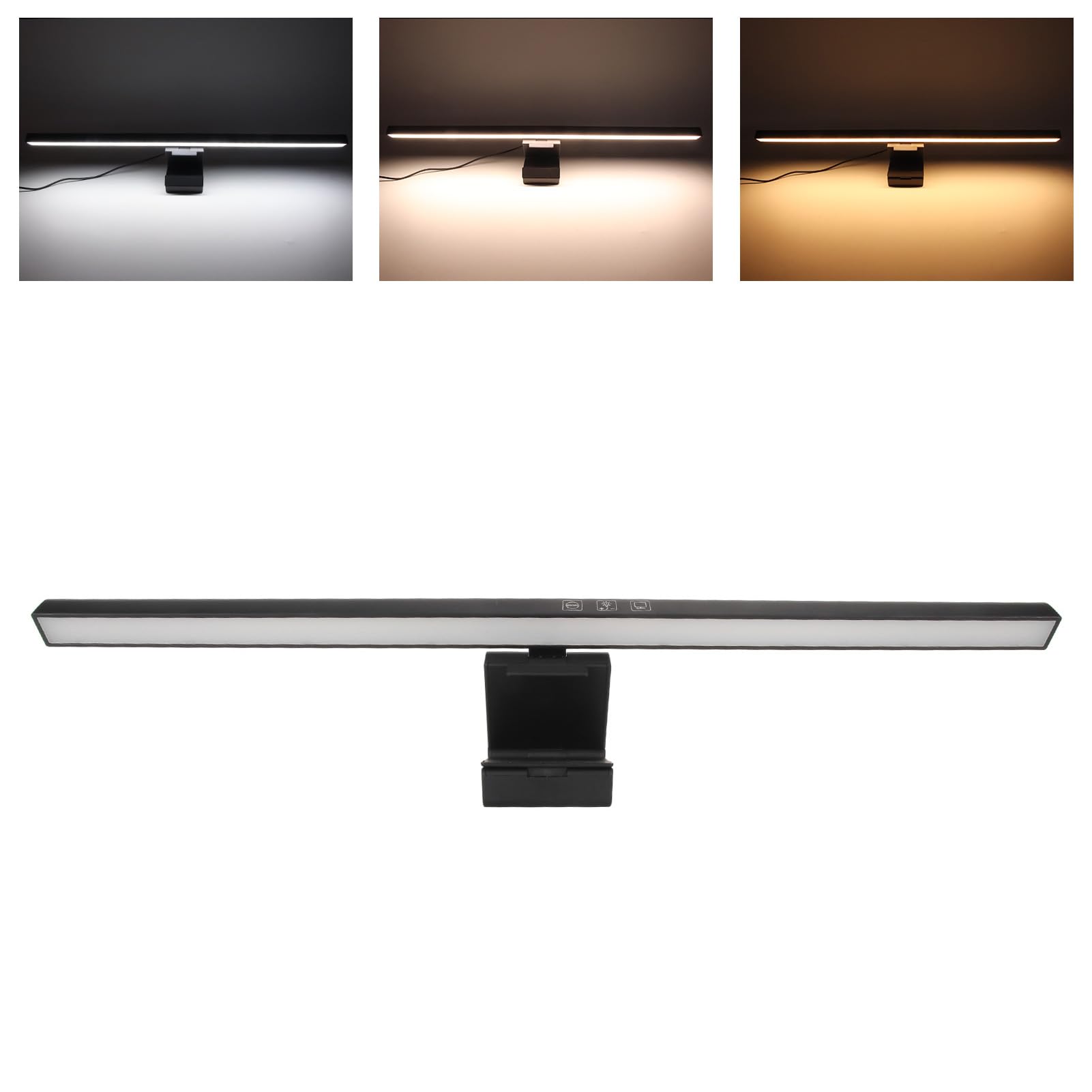 Listwa świetlna LED monitora, regulowana jasność Temperatura barwowa Ultraszerokie oświetlenie Pielęgnacja oczu Brak odblasków Lampa komputerowa USB Bezstopniowe przyciemnianie (Czarny)