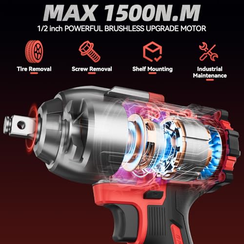 image for kelyee Cordless Impact Wrench 1107Ft-lbs(1500N.m), Brushless High Torq