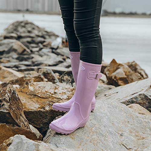 Dksuko Women's Tall Rain Boots Waterproof Wellington Boots(9 B(M) Us, Bright Purple) #TOP2
