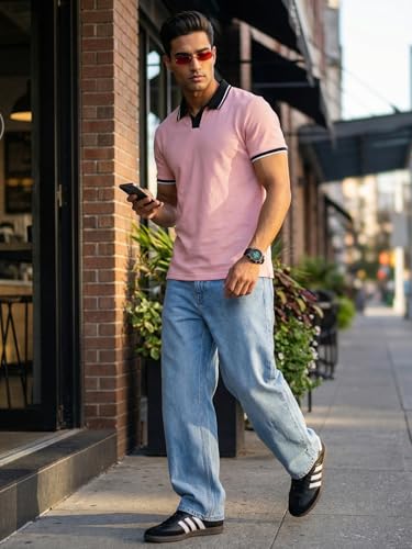 Image of Veirdo Men's Polo T-Shirt Regular Fit with Contrast Pattern & Striped Trim on Collar and Half Sleeves, Stylish Solid Casual, Weekend & Outdoor Wear (Sizes S to 2XL)