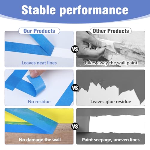 Image of 20 Rolls Blue Painters Tape 1 Inch Bulk Masking Tape for Wall Painting | 0.94INx x 1100 Total Yards Washi Paper Painters Tape for Wall Painting DIY Projects, Sharp Lines Clean Removal