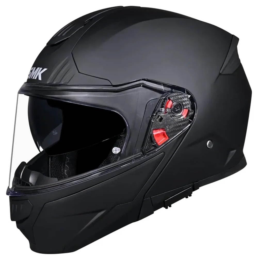 SMK Gullwing Negro Mate, Casco de Moto Modular Abatible PJ para Hombre y Mujer, con Visera Interior Ahumada, Interior Desmontable, 22.06
