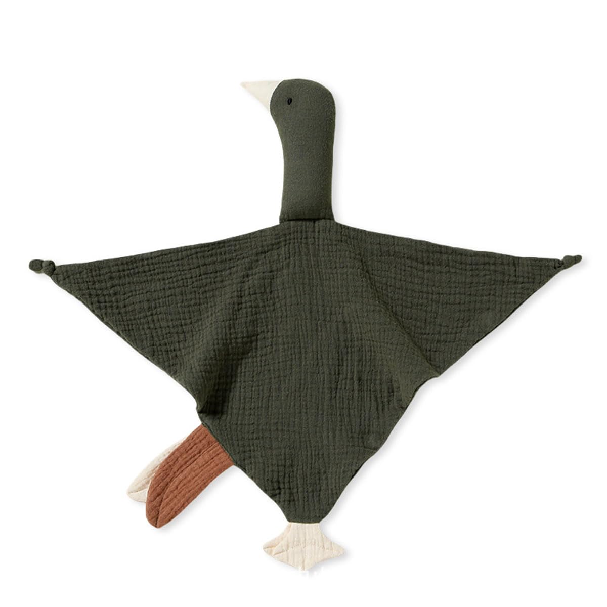 Winsation Goose Lovey Muslin Cotton Baby Blanket, Soft Breathable Lovies for Babies, Cute Goose Blanket Ideal for Newborns, Toddler(Black Green)
