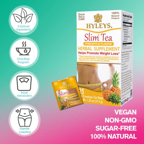 Hyleys Slim Tea Pineapple Flavor - Weight Loss Herbal Supplement Cleanse And Detox - 25 Tea Bags (12 Pack) #TOP6