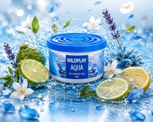Image of Wildplay Aqua Car Gel Freshener 80g - Long Lasting Aqua Fragrance, Spill Proof Gel Air Freshener, Odor Eliminator, Dashboard Perfume for Fresh and Pleasant Car Interior