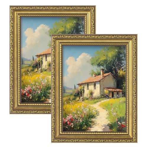 Image of eletecpro 6x8 Vintage Picture Frame, Glass Cover, Gold, 2-Pack