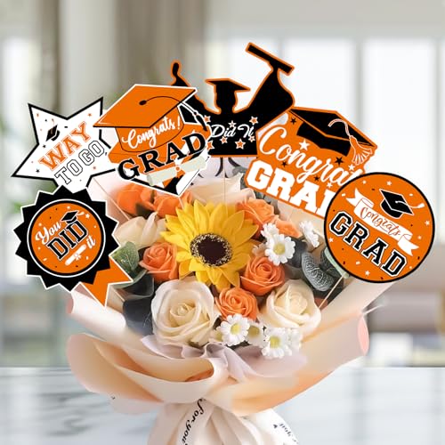 Image of 24Pcs Graduation Party Decorations Class of 2026, Graduation Centerpieces for Tables, 2026 Congrats Grad Party Centerpiece Stick Table Toppers for Graduation Party Supplies (Orange,Black)