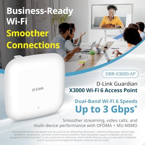 Image of D-Link Guardian X3000 Wi-Fi 6 Access Point (DBR-X3000-AP) Dual-Band AX3000 Smart Access Point with WPA3, VLANs, PoE Powered, Guest WiFi, Mesh Support, Centralized Management