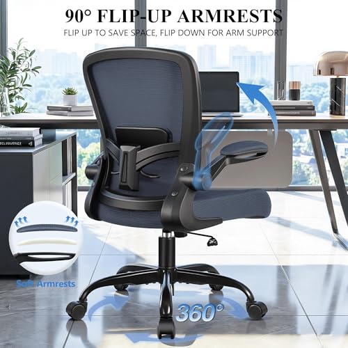 Image of FelixKing Office Chair, Ergonomic Desk Chair Breathable Mesh Chairs Adjustable High Back Lumbar Support Flip-up Armrests, Executive Rolling Swivel Comfy Computer Chairs Home Office Dark Gray