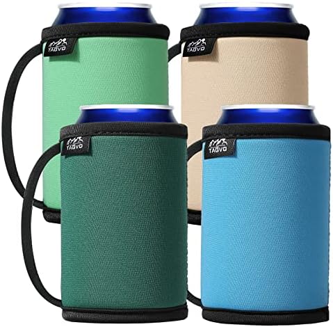TAGVO Can Cooler Sleeves 4PC Pack, Insulators Sleeves Standard Can Covers 12 OZ Beer Bottle Sleeves Coolers Holder, Neoprene with Stitched Fabric, Non-slip Neoprene Can Coolier Sleeves