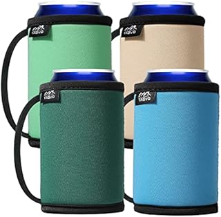 TAGVO Can Cooler Sleeves 4PC Pack, Insulators Sleeves Standard Can Covers 12 OZ Beer Bottle Sleeves Coolers Holder, Neoprene with Stitched Fabric, Non-slip Neoprene Can Coolier Sleeves